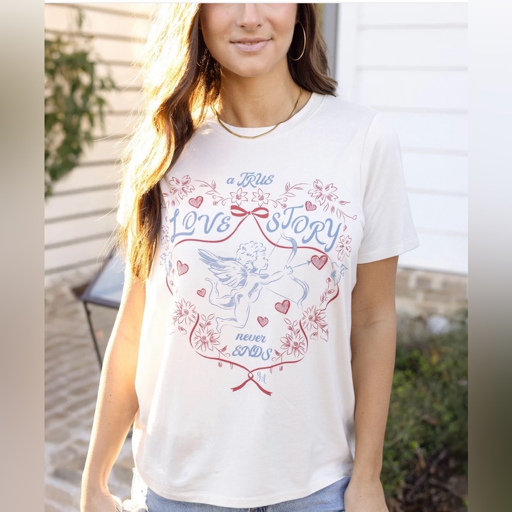 NWT Grace & Lace Cream Crew Neck Graphic Tee - True Love Grace and Lace